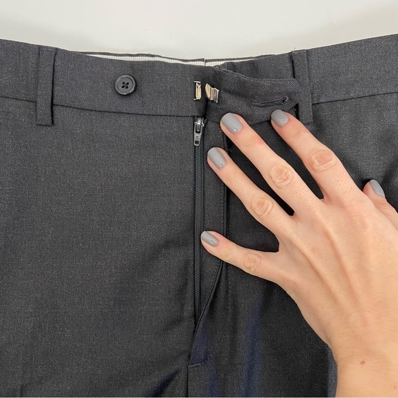 Santorelli Roma Flat Front Wool Dress Pants in Charcoal - Picture 4 of 13